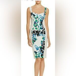 Black Halo Asymmetrical Dress in Cream with Blue and Green Floral